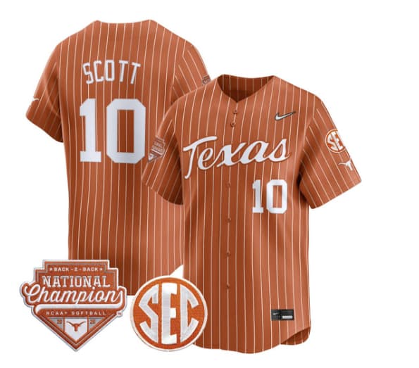 Men's Size - Texas Longhorns 2026 Back-To-Back World Series (WCWS) Champions Vapor Premier Limited Jersey - All Stitched Viviana Martinez  #10