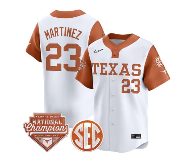 Men's Size - Texas Longhorns 2026 Back-To-Back World Series (WCWS) Champions Vapor Premier Limited Jersey - All Stitched Viviana Martinez # 23