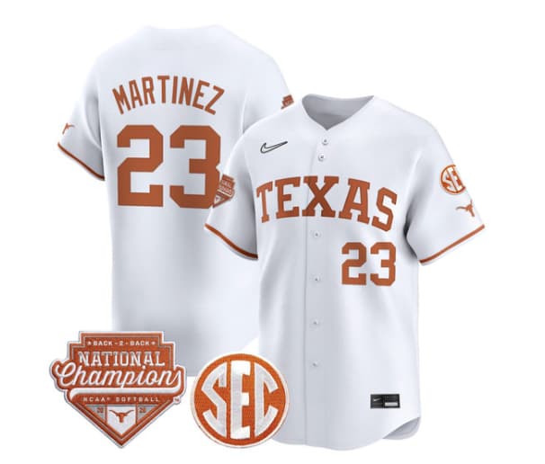 Men's Size - Texas Longhorns 2026 Back-To-Back World Series (WCWS) Champions Vapor Premier Limited Jersey - All Stitched Viviana Martinez 23