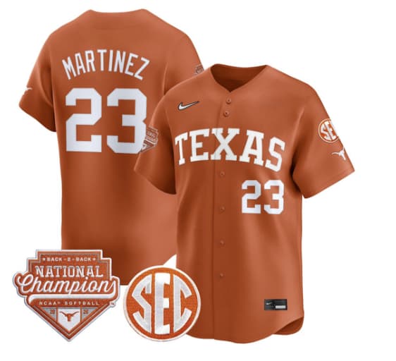 Men's Size - Texas Longhorns 2026 Back-To-Back World Series (WCWS) Champions Vapor Premier Limited Jersey - All Stitched Viviana Martinez