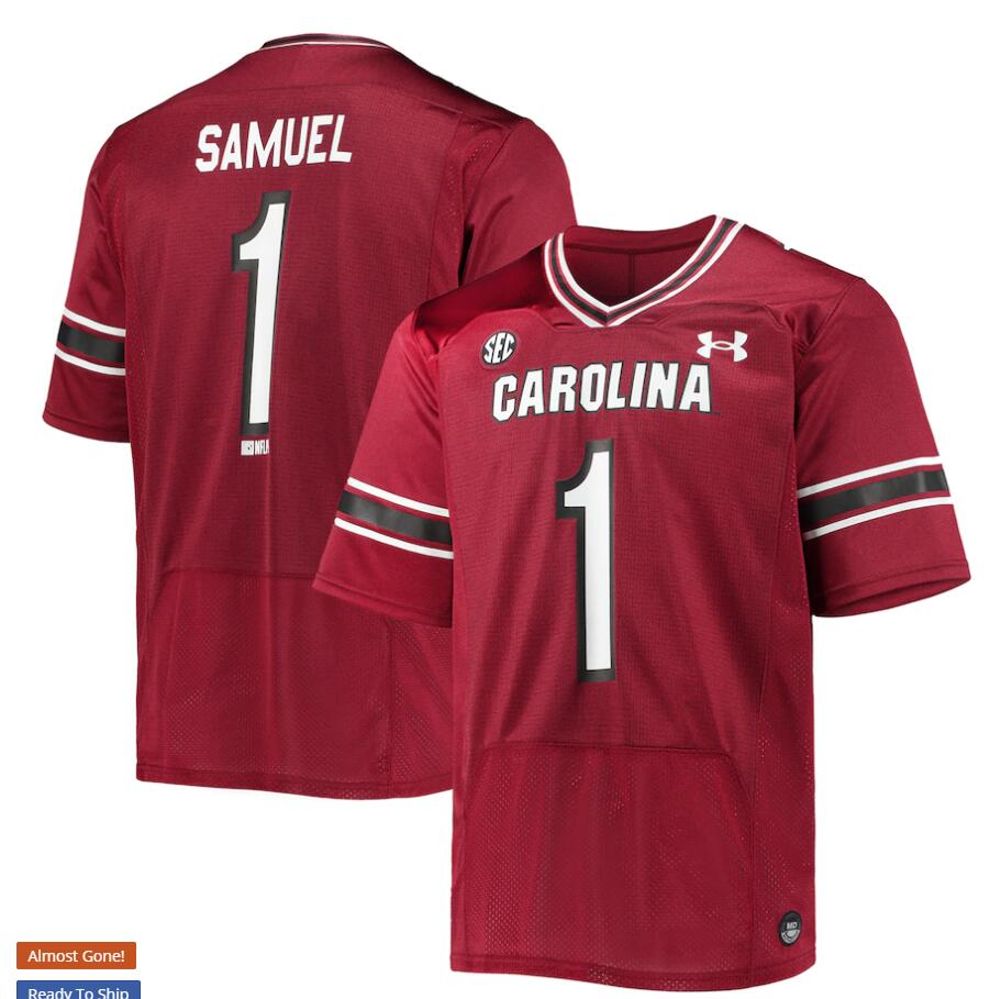 Men's South Carolina Gamecocks #1 Deebo Samuel Garnet Under Armour College Football Game Jersey 