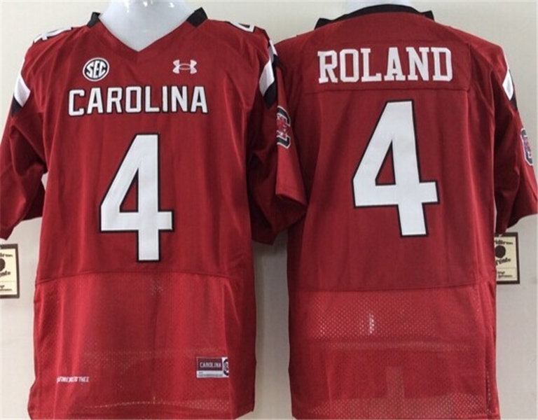 Men's South Carolina Gamecocks #4 Shaq Roland Maroon NCAA Football Under Armour Jersey 