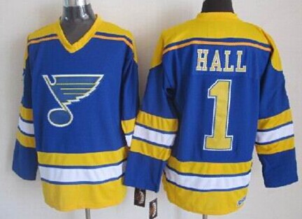 Men's St. Louis Blues #1 Glenn Hall Blue Throwback CCM Jersey Stitched