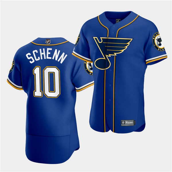 Men's St. Louis Blues #10 Brayden Schenn 2020 NHL X MLB Crossover Edition Royal Baseball Jersey Stitched