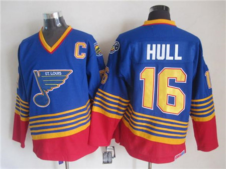 Men's St. Louis Blues #16 Brett Hull 1995-96 Blue Red CCM Throwback Jersey Stitched