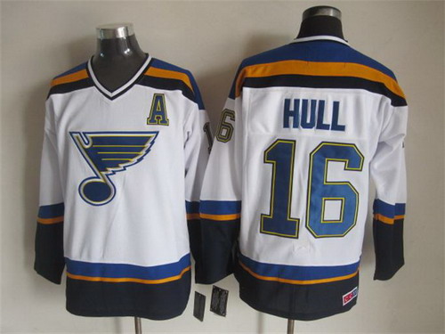 Men's St. Louis Blues #16 Brett Hull 2014 White Throwback CCM Jersey Stitched