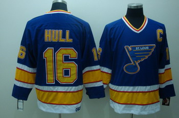 Men's St. Louis Blues #16 Brett Hull Blue 1993 CCM Vintage Throwback NHL Hockey Jersey Stitched