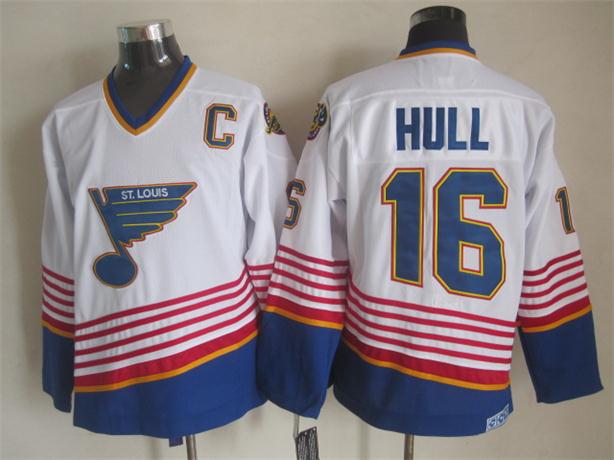 Men's St. Louis Blues #16 Brett Hull White 1995-96 CCM Vintage Throwback NHL Hockey Jersey Stitched