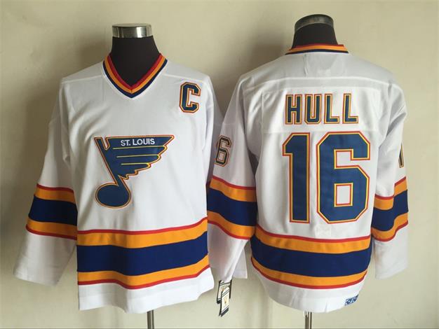 Men's St. Louis Blues #16 Brett Hull White Throwback CCM Jersey Stitched