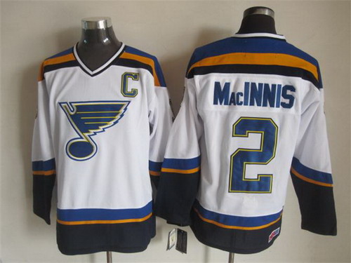 Men's St. Louis Blues #2 Al MacInnis 2014 White Throwback CCM Jersey Stitched