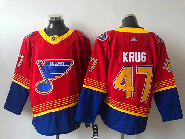 Men's St. Louis Blues #47 Torey Krug 2021 Red Blue Reverse Retro Jersey Stitched