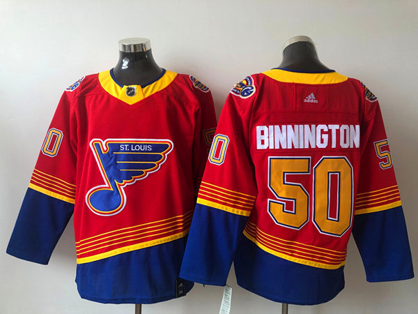 Men's St. Louis Blues #50 Jordan Binnington 2021 Red Blue Reverse Retro Jersey Stitched