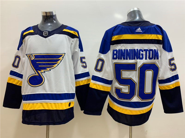 Men's St. Louis Blues #50 Jordan Binnington adidas Away White Jersey Stitched