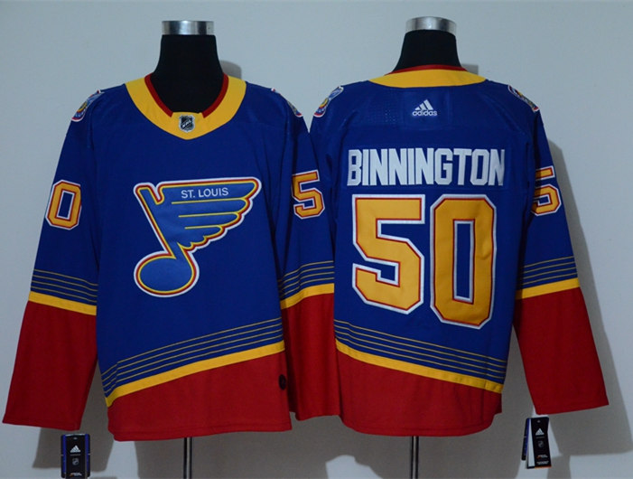 Men's St. Louis Blues #50 Jordan Binnington adidas Blue Retro 1990's Jersey Stitched