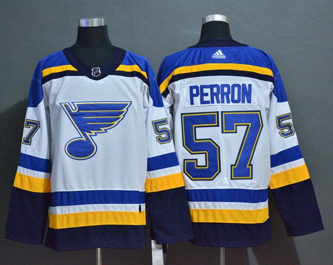 Men's St. Louis Blues #57 David Perron adidas Away White Jersey Stitched