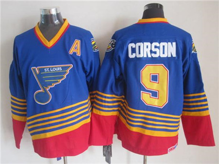 Men's St. Louis Blues #9 Shayne Corson 1995-96 Blue Red CCM Throwback Jersey Stitched