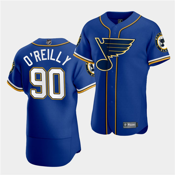 Men's St. Louis Blues #90 Ryan O'Reilly 2020 NHL X MLB Crossover Edition Royal Baseball Jersey Stitched
