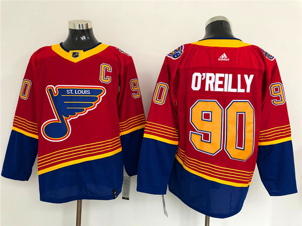 Men's St. Louis Blues #90 Ryan O'Reilly 2021 Red Blue Reverse Retro Jersey Stitched