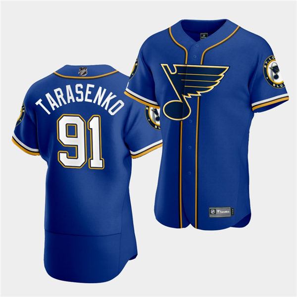 Men's St. Louis Blues #91 Vladimir Tarasenko 2020 NHL X MLB Crossover Edition Royal Baseball Jersey Stitched