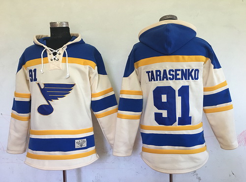 Men's St. Louis Blues #91 Vladimir Tarasenko Cream Old Time Hockey Hoodie Stitched