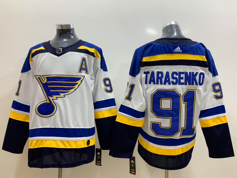 Men's St. Louis Blues #91 Vladimir Tarasenko adidas Away White Jersey Stitched