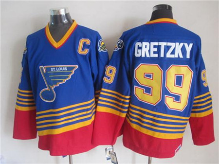 Men's St. Louis Blues #99 Wayne Gretzky 1995-96 Blue Red CCM Throwback Jersey Stitched