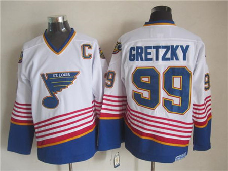 Men's St. Louis Blues #99 Wayne Gretzky 1995-96 Whte Red CCM Throwback Jersey Stitched