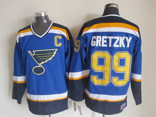 Men's St. Louis Blues #99 Wayne Gretzky 2003 Blue Throwback CCM Jersey Stitched