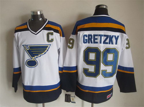 Men's St. Louis Blues #99 Wayne Gretzky 2014 White Throwback CCM Jersey Stitched