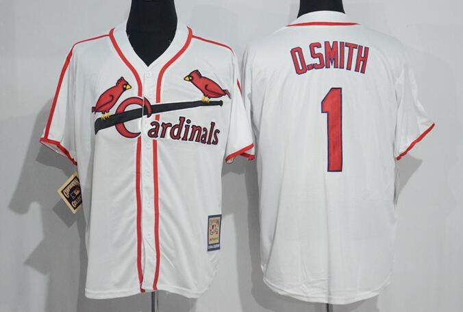 Men's St. Louis Cardinals #1 Ozzie Smith White Home Stitched MLB Majestic Cool Base Cooperstown Collection Player Jerse