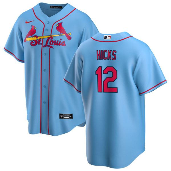 Men's St. Louis Cardinals #12 Jordan Hicks Nike Light Blue Alternate CoolBase Jersey