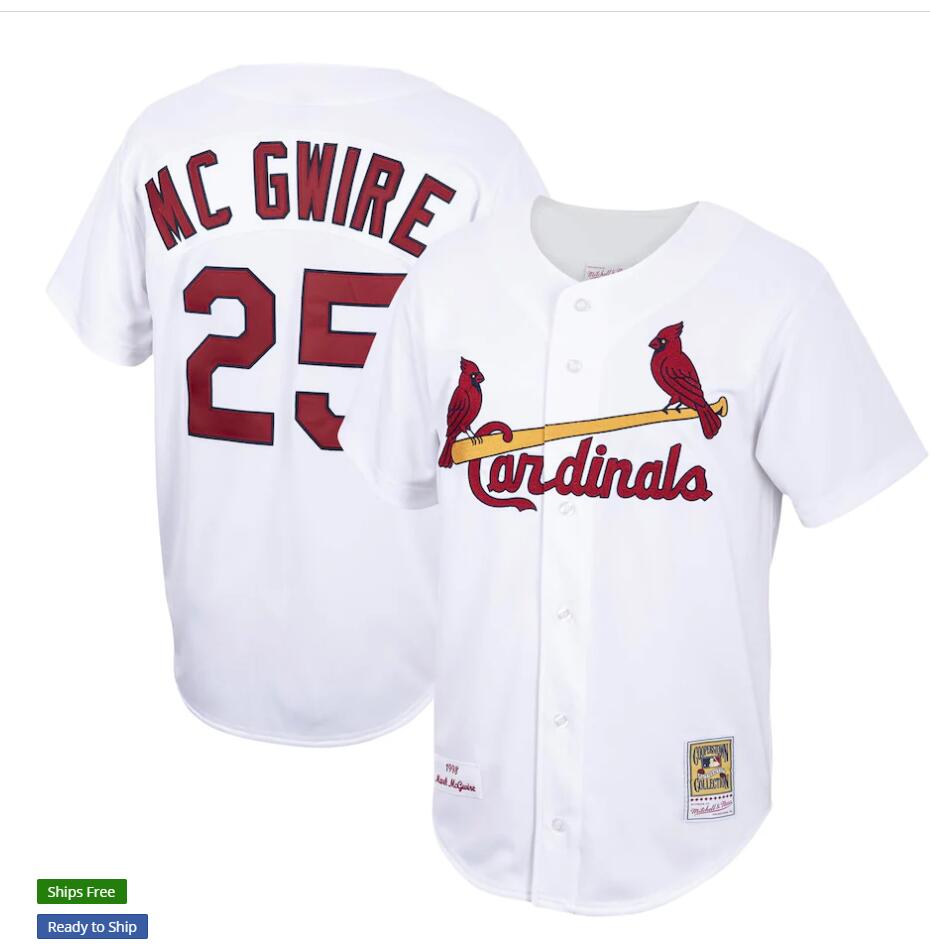 Men's St. Louis Cardinals Retired Player #25 Mark McGwire Mitchell & Ness White Home 1998 Cooperstown Collectio