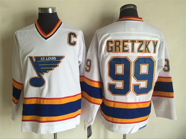 Men's St.Louis Blues #99 Wayne Gretzky White Throwback CCM Jersey Stitched