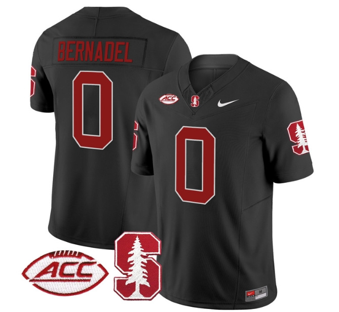 Men's Stanford Cardinal 2024 ACC Patch Vapor Limited Football Jersey - All Stitched  BLACK #0 GAETHAN BERNADEL
