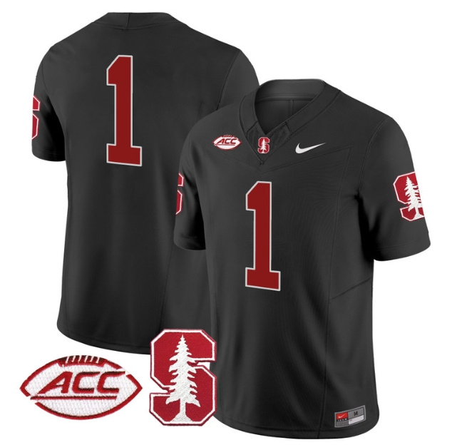 Men's Stanford Cardinal 2024 ACC Patch Vapor Limited Football Jersey - All Stitched  BLACK #1 no  name