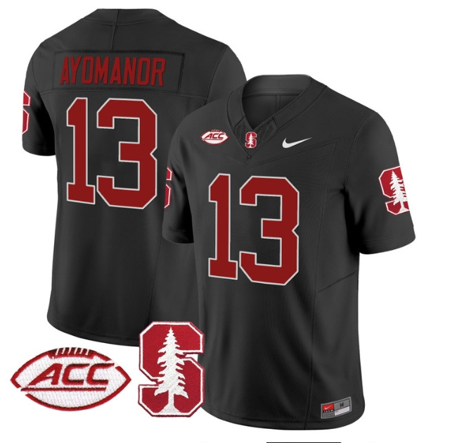 Men's Stanford Cardinal 2024 ACC Patch Vapor Limited Football Jersey - All Stitched  BLACK #13 ELIC AYOMANOR
