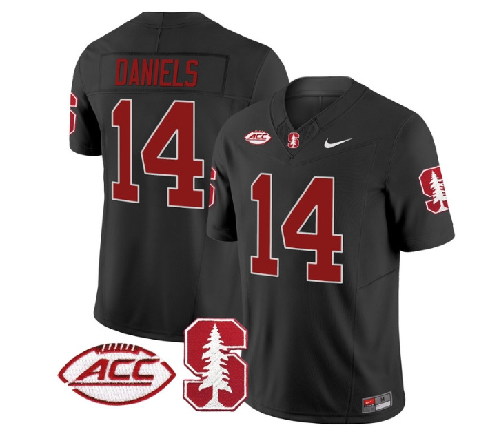 Men's Stanford Cardinal 2024 ACC Patch Vapor Limited Football Jersey - All Stitched  BLACK #14 ASHTON DANIELS