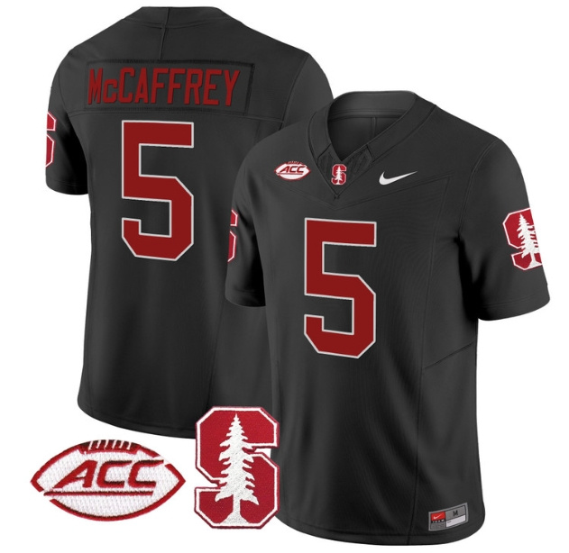 Men's Stanford Cardinal 2024 ACC Patch Vapor Limited Football Jersey - All Stitched  BLACK #5 CHRISTIAN MCCAFFREY