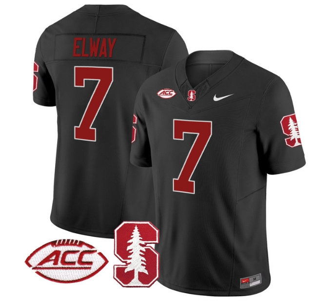 Men's Stanford Cardinal 2024 ACC Patch Vapor Limited Football Jersey - All Stitched  BLACK #7 JOHN ELWAY