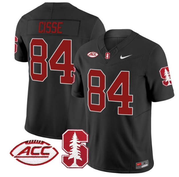 Men's Stanford Cardinal 2024 ACC Patch Vapor Limited Football Jersey - All Stitched  BLACK #84 ISMAEL CISSE