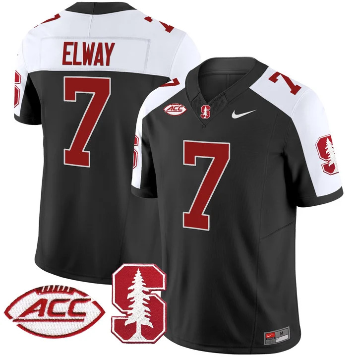 Men's Stanford Cardinal 2024 ACC Patch Vapor Limited Football Jersey - All Stitched  BLACK ALTERNATE #7 JOHN ELWAY