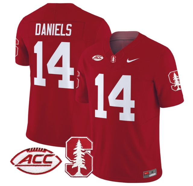 Men's Stanford Cardinal 2024 ACC Patch Vapor Limited Football Jersey - All Stitched  CRRIMSON #14 ASHTON DANIELS