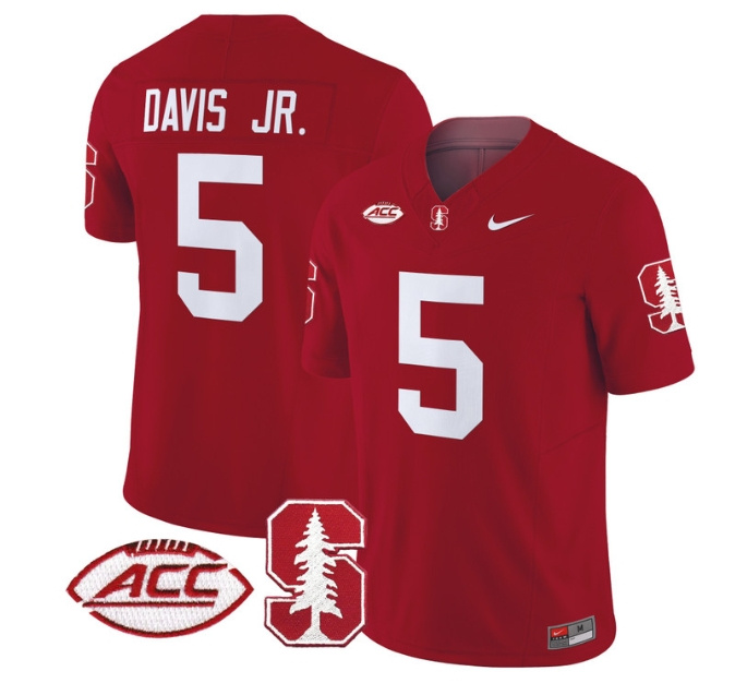 Men's Stanford Cardinal 2024 ACC Patch Vapor Limited Football Jersey - All Stitched  CRRIMSON #5 CHRIS DAVIS JR.