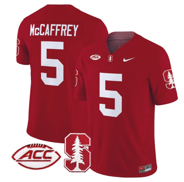 Men's Stanford Cardinal 2024 ACC Patch Vapor Limited Football Jersey - All Stitched  CRRIMSON #5 CHRISTIAN MCCAFFREY