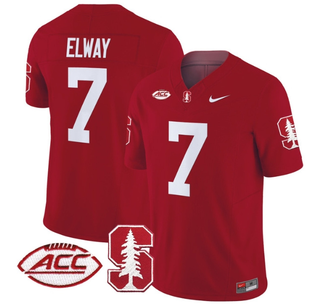 Men's Stanford Cardinal 2024 ACC Patch Vapor Limited Football Jersey - All Stitched  CRRIMSON #7 JOHN ELWAY