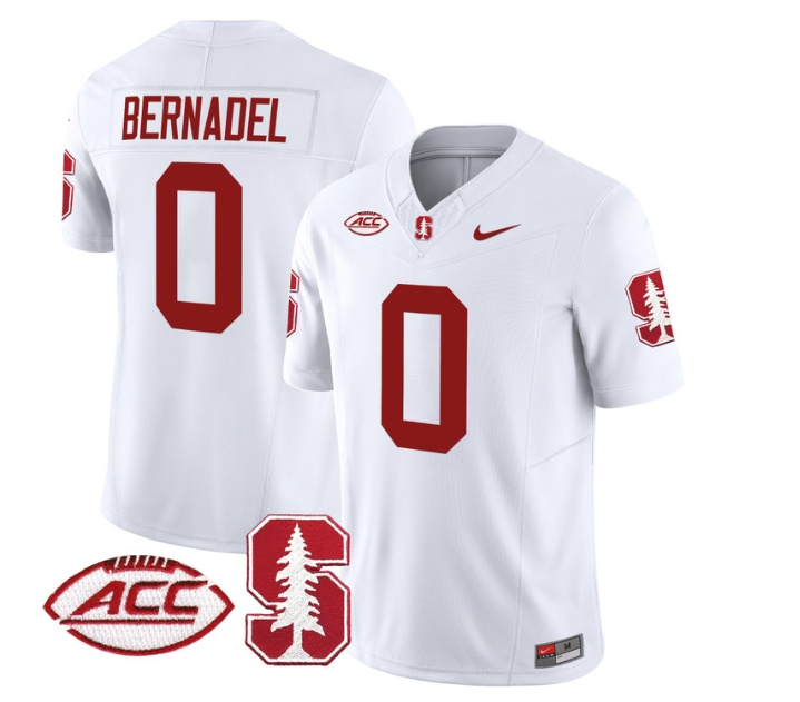 Men's Stanford Cardinal 2024 ACC Patch Vapor Limited Football Jersey - All Stitched  WHITE #0 GAETHAN BERNADEL