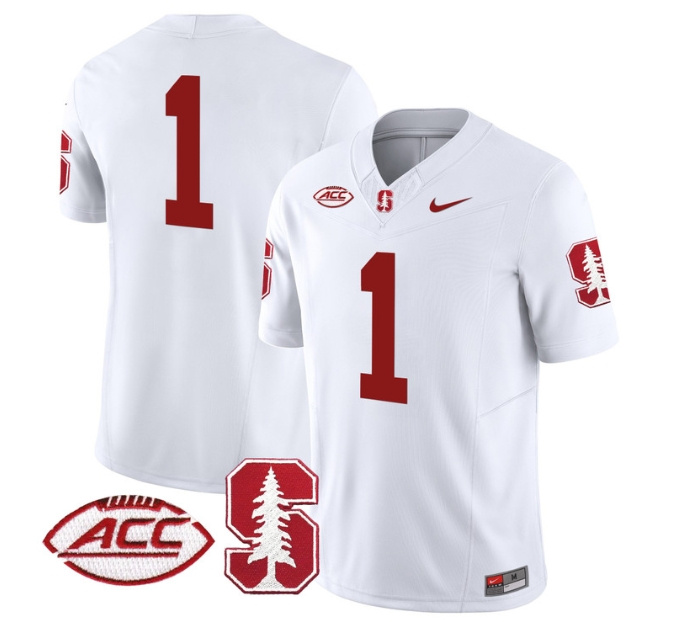 Men's Stanford Cardinal 2024 ACC Patch Vapor Limited Football Jersey - All Stitched  WHITE #1 no  name