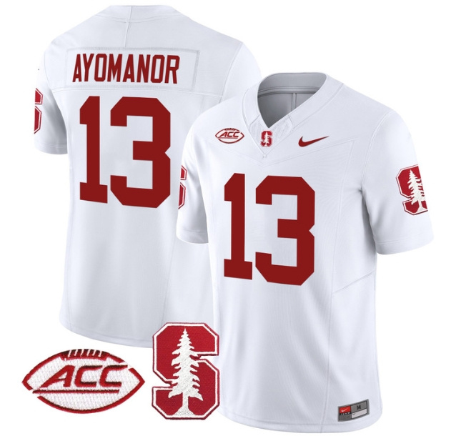 Men's Stanford Cardinal 2024 ACC Patch Vapor Limited Football Jersey - All Stitched  WHITE #13 ELIC AYOMANOR