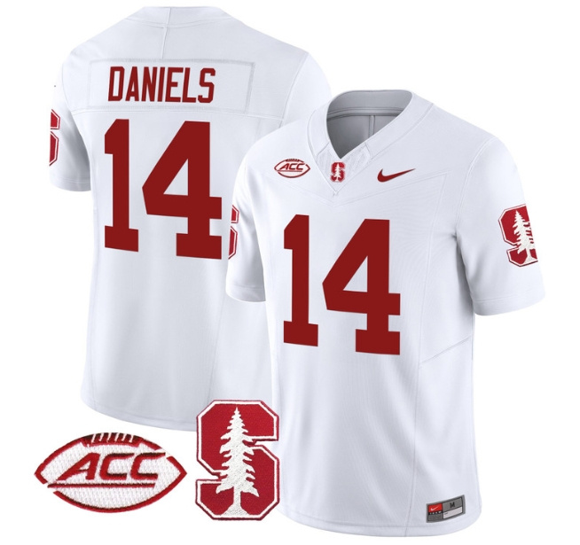 Men's Stanford Cardinal 2024 ACC Patch Vapor Limited Football Jersey - All Stitched  WHITE #14 ASHTON DANIELS
