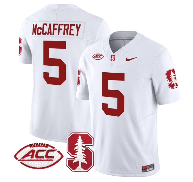 Men's Stanford Cardinal 2024 ACC Patch Vapor Limited Football Jersey - All Stitched  WHITE #5 CHRISTIAN MCCAFFREY